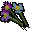 Ein kleiner Strauß aus blauen und lila Blumen.